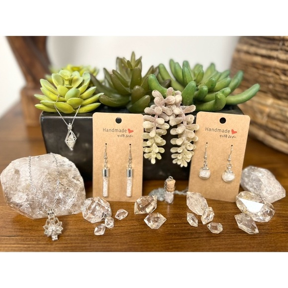 Handmade Silver Herkimer Diamond Quartz Crystal Round Cage Pendant Necklace - Picture 6 of 6